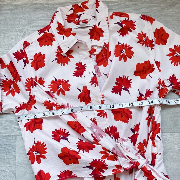 [SOLD] Floral Wrap Shirt Dress Womens XS White Red - Picture 13 of 13